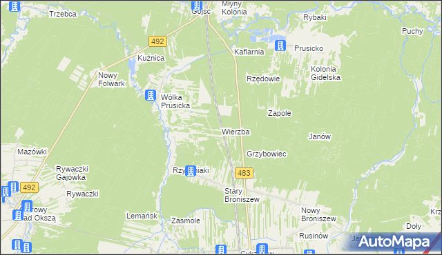 mapa Wierzba gmina Nowa Brzeźnica, Wierzba gmina Nowa Brzeźnica na mapie Targeo