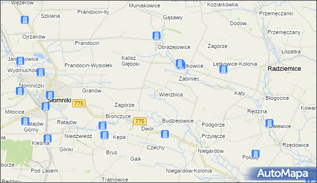 mapa Wierzbica gmina Radziemice, Wierzbica gmina Radziemice na mapie Targeo