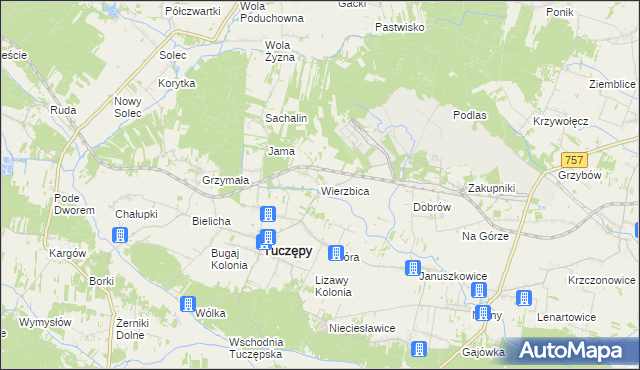 mapa Wierzbica gmina Tuczępy, Wierzbica gmina Tuczępy na mapie Targeo