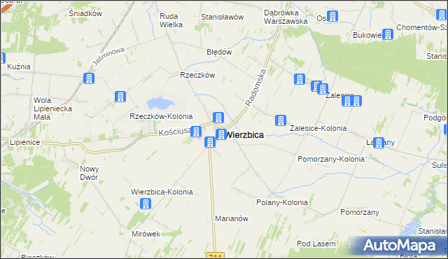 mapa Wierzbica powiat radomski, Wierzbica powiat radomski na mapie Targeo