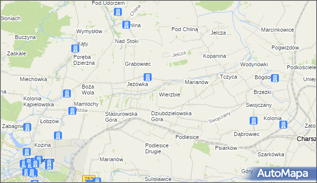 mapa Wierzbie gmina Charsznica, Wierzbie gmina Charsznica na mapie Targeo