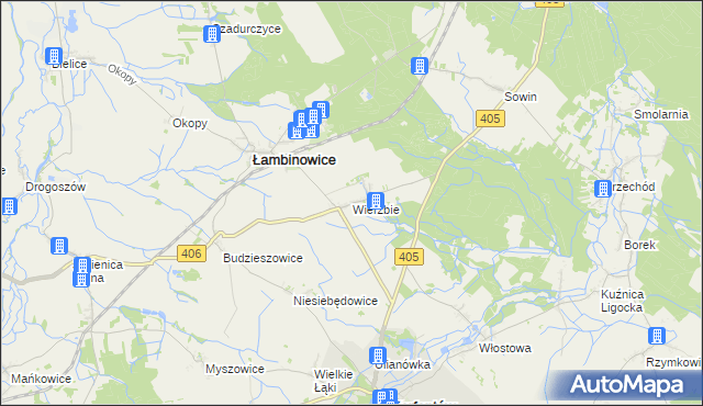 mapa Wierzbie gmina Łambinowice, Wierzbie gmina Łambinowice na mapie Targeo