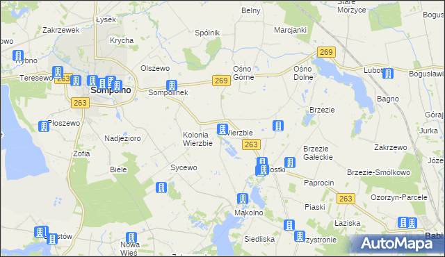 mapa Wierzbie gmina Sompolno, Wierzbie gmina Sompolno na mapie Targeo