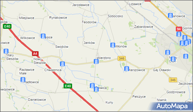 mapa Wierzbno gmina Domaniów, Wierzbno gmina Domaniów na mapie Targeo