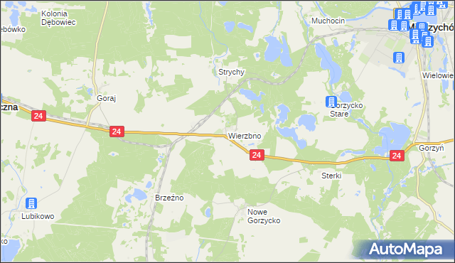 mapa Wierzbno gmina Przytoczna, Wierzbno gmina Przytoczna na mapie Targeo