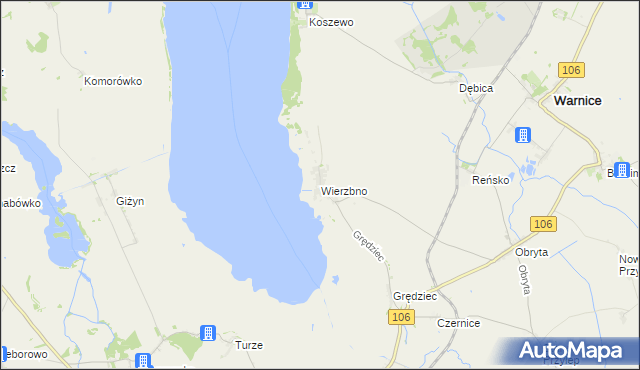 mapa Wierzbno gmina Warnice, Wierzbno gmina Warnice na mapie Targeo