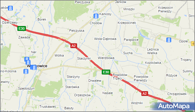 mapa Wierzbowa gmina Wartkowice, Wierzbowa gmina Wartkowice na mapie Targeo