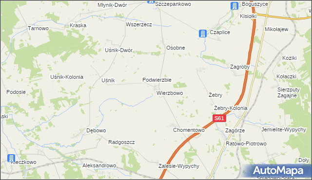 mapa Wierzbowo gmina Śniadowo, Wierzbowo gmina Śniadowo na mapie Targeo