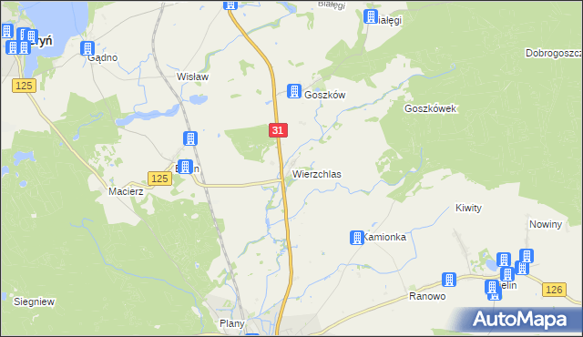 mapa Wierzchlas gmina Mieszkowice, Wierzchlas gmina Mieszkowice na mapie Targeo