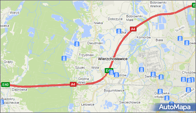 mapa Wierzchosławice powiat tarnowski, Wierzchosławice powiat tarnowski na mapie Targeo