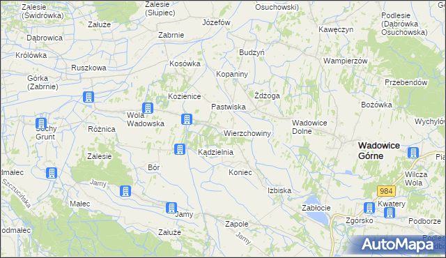 mapa Wierzchowiny gmina Wadowice Górne, Wierzchowiny gmina Wadowice Górne na mapie Targeo