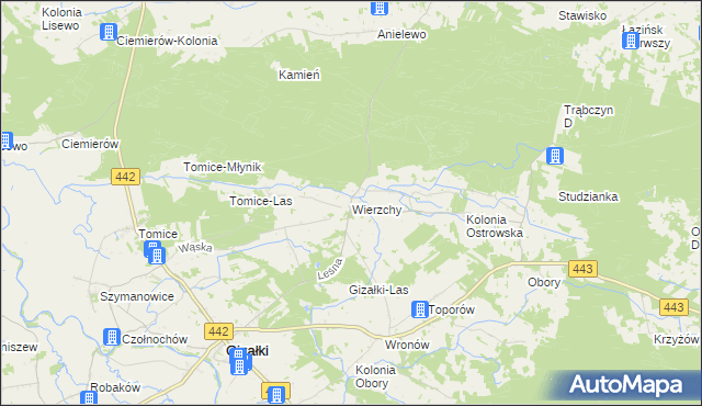 mapa Wierzchy gmina Gizałki, Wierzchy gmina Gizałki na mapie Targeo