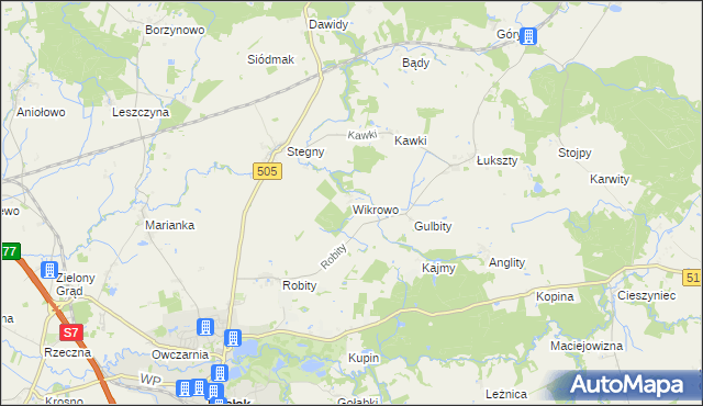 mapa Wikrowo gmina Pasłęk, Wikrowo gmina Pasłęk na mapie Targeo