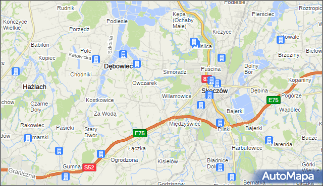 mapa Wilamowice gmina Skoczów, Wilamowice gmina Skoczów na mapie Targeo