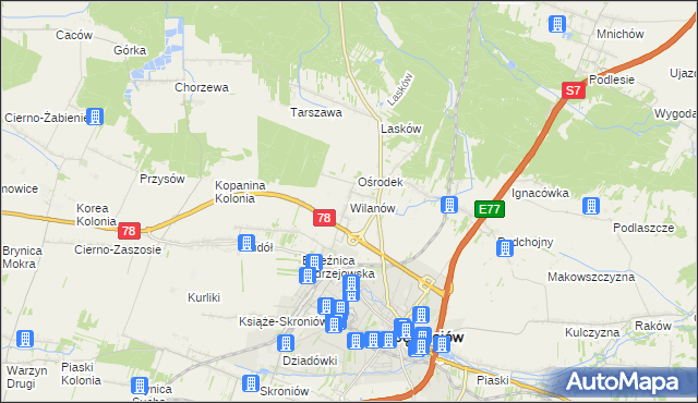 mapa Wilanów gmina Jędrzejów, Wilanów gmina Jędrzejów na mapie Targeo
