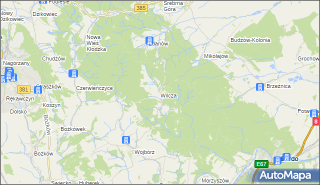 mapa Wilcza gmina Kłodzko, Wilcza gmina Kłodzko na mapie Targeo