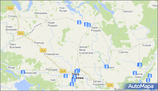 mapa Wilcze Błota Kościerskie, Wilcze Błota Kościerskie na mapie Targeo