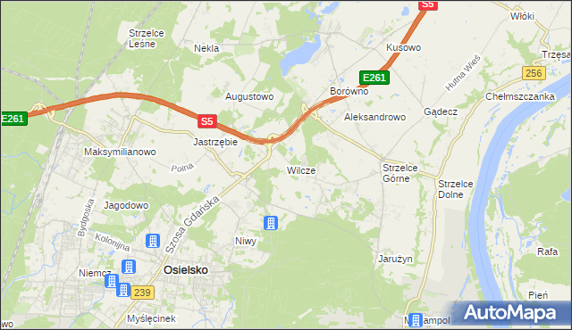 mapa Wilcze gmina Osielsko, Wilcze gmina Osielsko na mapie Targeo