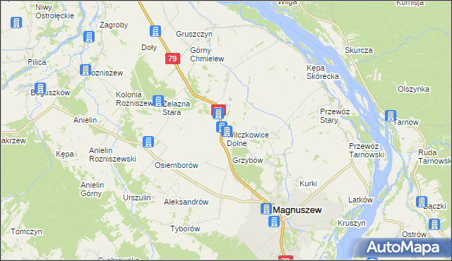 mapa Wilczkowice Dolne gmina Magnuszew, Wilczkowice Dolne gmina Magnuszew na mapie Targeo