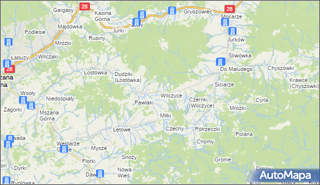 mapa Wilczyce gmina Dobra, Wilczyce gmina Dobra na mapie Targeo