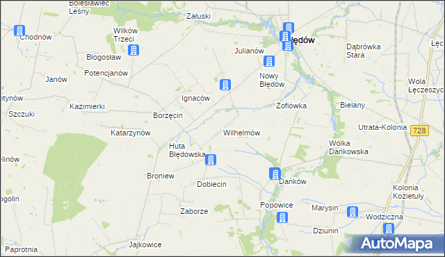 mapa Wilhelmów gmina Błędów, Wilhelmów gmina Błędów na mapie Targeo