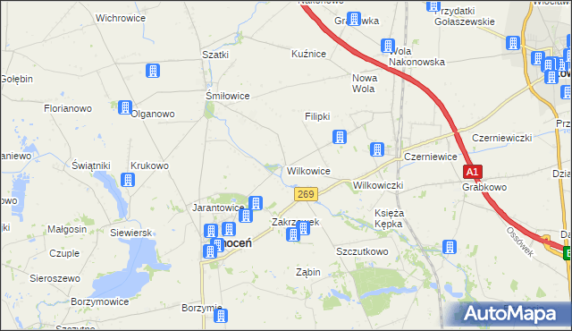 mapa Wilkowice gmina Choceń, Wilkowice gmina Choceń na mapie Targeo