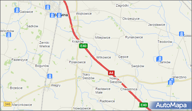 mapa Wilkowice gmina Żórawina, Wilkowice gmina Żórawina na mapie Targeo