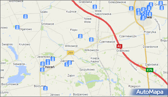 mapa Wilkowiczki gmina Choceń, Wilkowiczki gmina Choceń na mapie Targeo