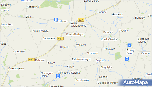 mapa Wilkowo gmina Opinogóra Górna, Wilkowo gmina Opinogóra Górna na mapie Targeo