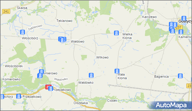 mapa Wilkowo gmina Sępólno Krajeńskie, Wilkowo gmina Sępólno Krajeńskie na mapie Targeo