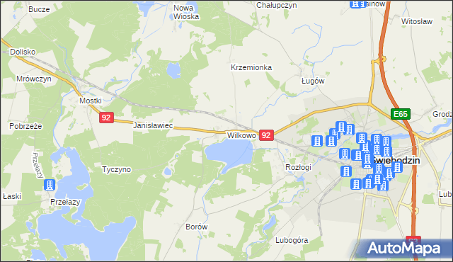 mapa Wilkowo gmina Świebodzin, Wilkowo gmina Świebodzin na mapie Targeo