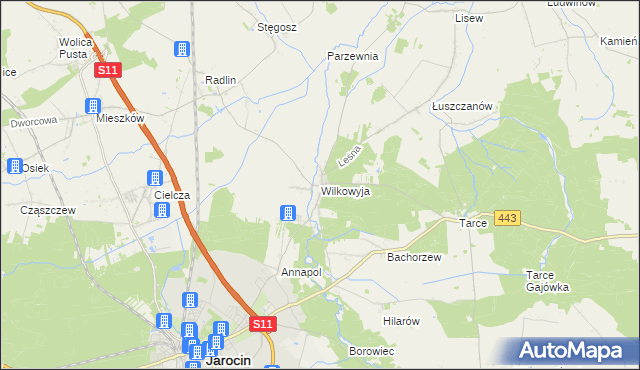 mapa Wilkowyja gmina Jarocin, Wilkowyja gmina Jarocin na mapie Targeo