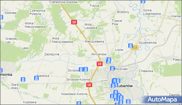 mapa Wincentów gmina Lubartów, Wincentów gmina Lubartów na mapie Targeo