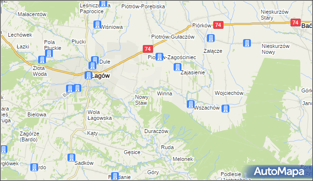 mapa Winna gmina Łagów, Winna gmina Łagów na mapie Targeo