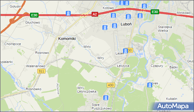 mapa Wiry gmina Komorniki, Wiry gmina Komorniki na mapie Targeo