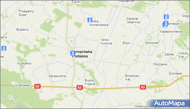 mapa Wiski gmina Komarówka Podlaska, Wiski gmina Komarówka Podlaska na mapie Targeo