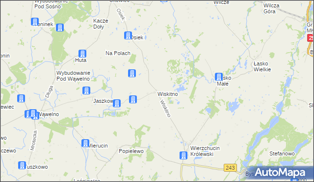 mapa Wiskitno gmina Koronowo, Wiskitno gmina Koronowo na mapie Targeo