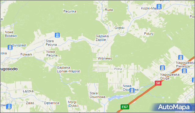 mapa Wiśniewo gmina Ostrów Mazowiecka, Wiśniewo gmina Ostrów Mazowiecka na mapie Targeo