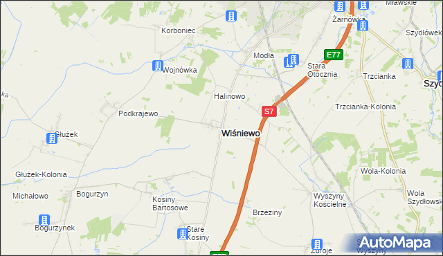 mapa Wiśniewo powiat mławski, Wiśniewo powiat mławski na mapie Targeo