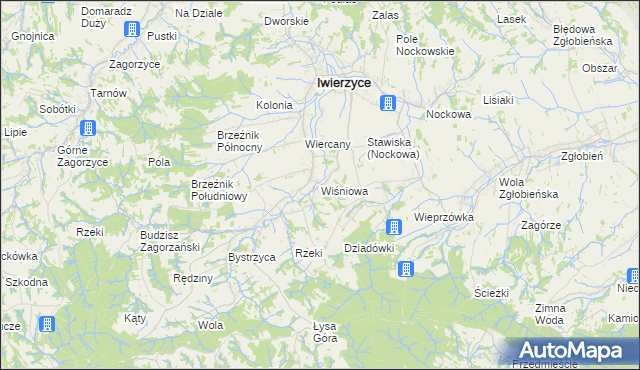 mapa Wiśniowa gmina Iwierzyce, Wiśniowa gmina Iwierzyce na mapie Targeo