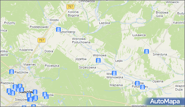 mapa Wiśniowa gmina Staszów, Wiśniowa gmina Staszów na mapie Targeo