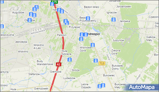 mapa Wiśniowa Góra, Wiśniowa Góra na mapie Targeo