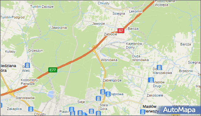 mapa Wiśniówka gmina Masłów, Wiśniówka gmina Masłów na mapie Targeo