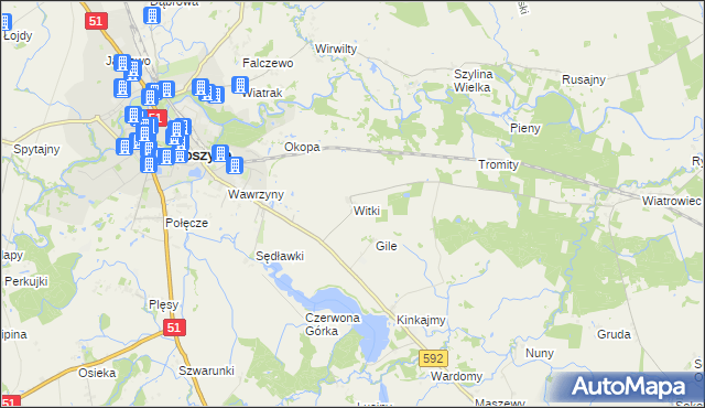 mapa Witki gmina Bartoszyce, Witki gmina Bartoszyce na mapie Targeo