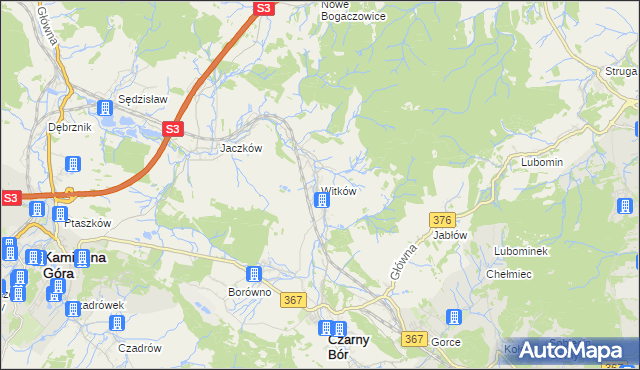 mapa Witków gmina Czarny Bór, Witków gmina Czarny Bór na mapie Targeo