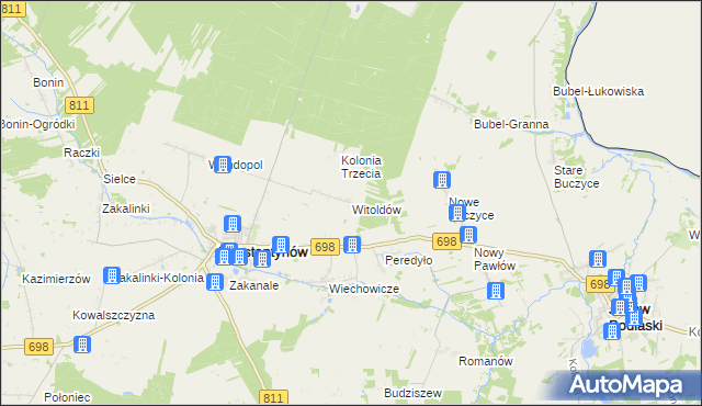 mapa Witoldów gmina Konstantynów, Witoldów gmina Konstantynów na mapie Targeo