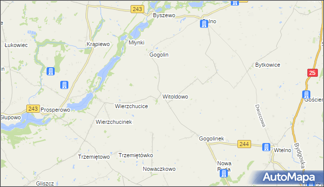 mapa Witoldowo gmina Koronowo, Witoldowo gmina Koronowo na mapie Targeo