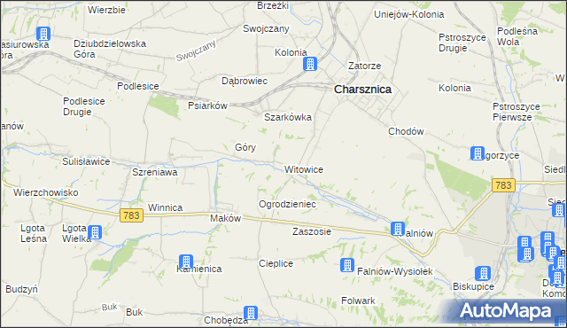 mapa Witowice gmina Charsznica, Witowice gmina Charsznica na mapie Targeo