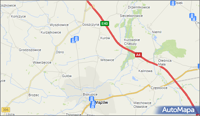 mapa Witowice gmina Wiązów, Witowice gmina Wiązów na mapie Targeo