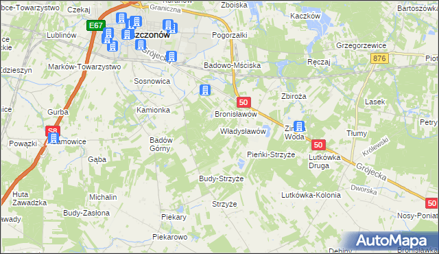 mapa Władysławów gmina Mszczonów, Władysławów gmina Mszczonów na mapie Targeo